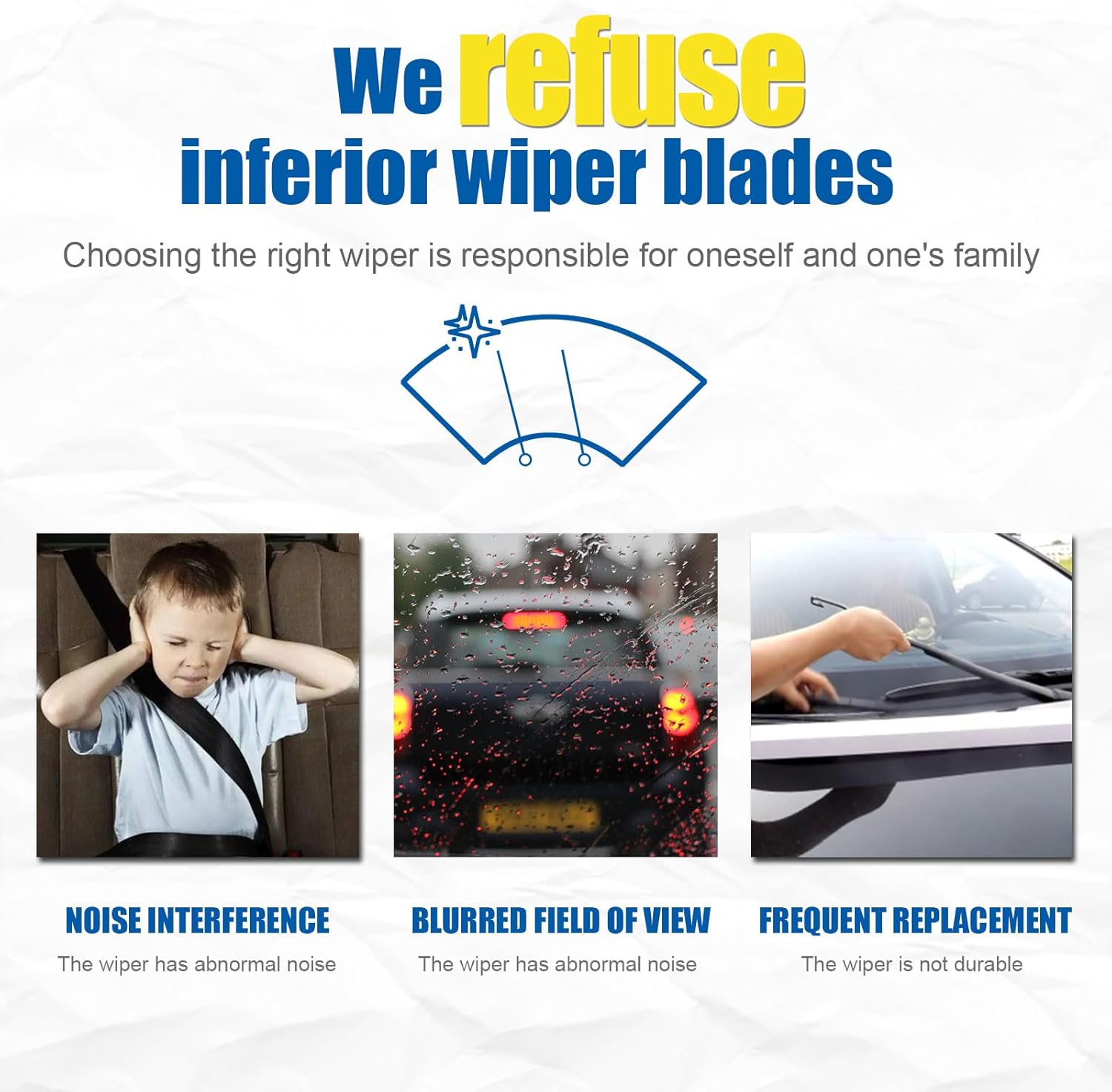 Thumbnail 3 de HRSNO 26" + 16" Windshield Wipers with 10" Rear Wiper Blade Set (Pack of 3)