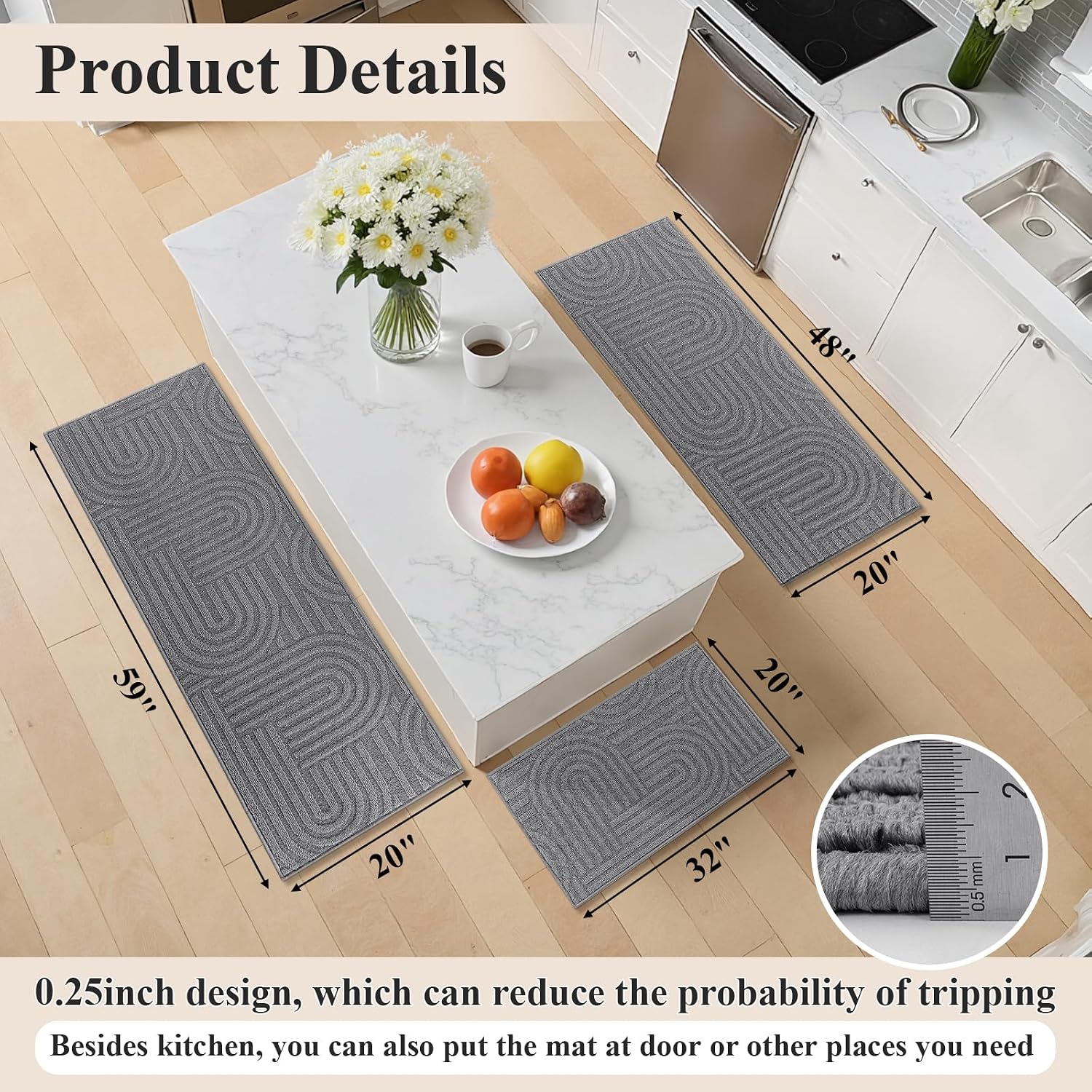 Thumbnail 1 de U'Artlines Kitchen Rug Set, 3-Piece