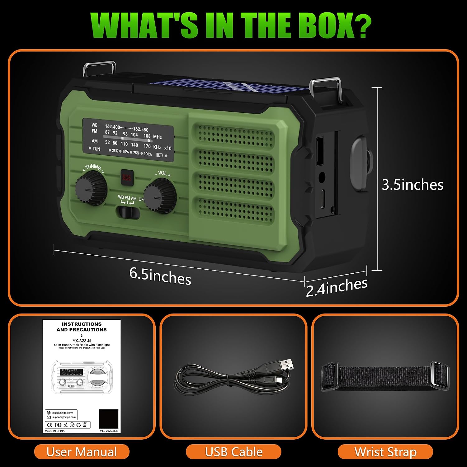 Thumbnail 6 de Vokida YX328 Emergency Weather Radio, 10,000mAh, NOAA, Solar & Hand Crank