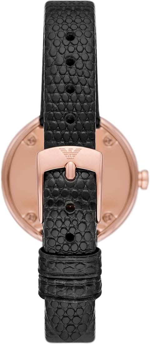 Detalle de Emporio Armani orologio donna con movimento e cinturino in pelle nera, cassa 30 mm