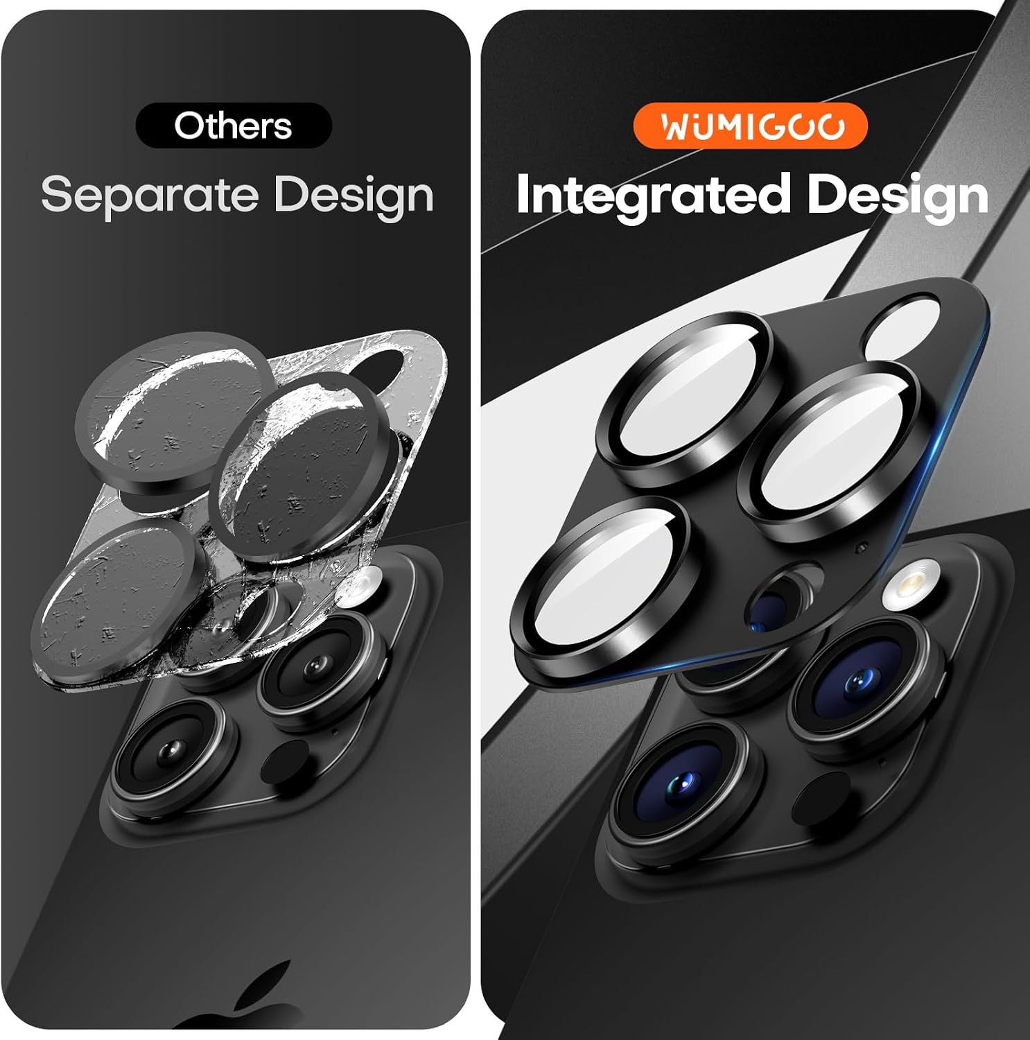 Detalle de Wumigoo for iPhone 16/15/14(Pro Max & Pro) Camera Lens Protector, Black Titanium, 9H