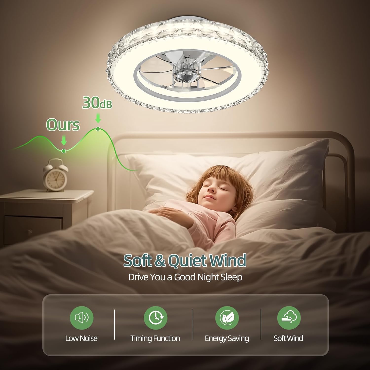 Thumbnail 6 de Ateroll 43.5cm Ceiling Fan with Lights: Quiet DC Motor, Remote, 6 Speeds, Dimmable RGB Lighting