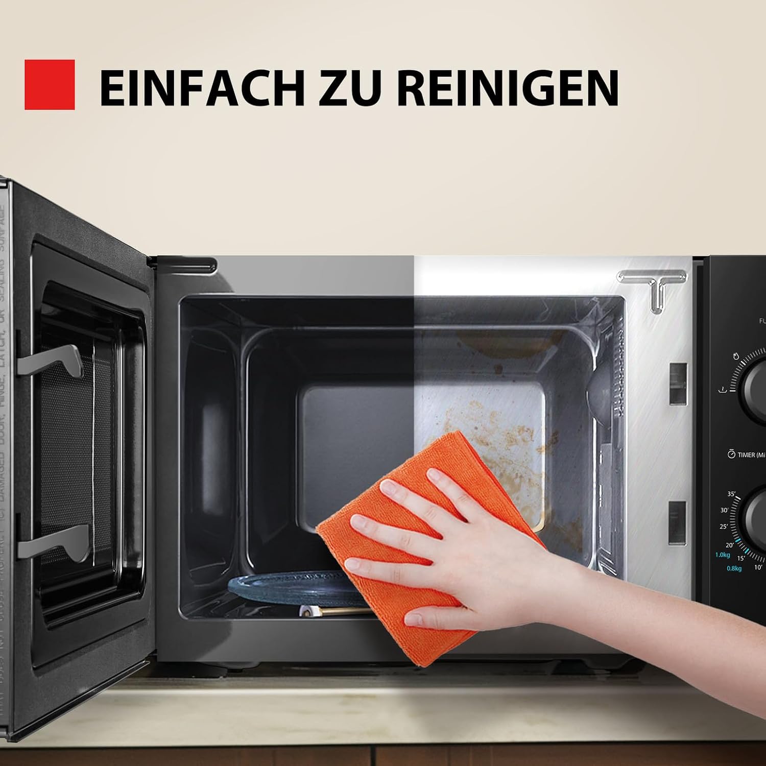 Detalle de Toshiba MW2-MM20PF(BK) Solo-Mikrowelle mit 20 l und 800 W – Auftaufunktion & 5 Leistungsstufen