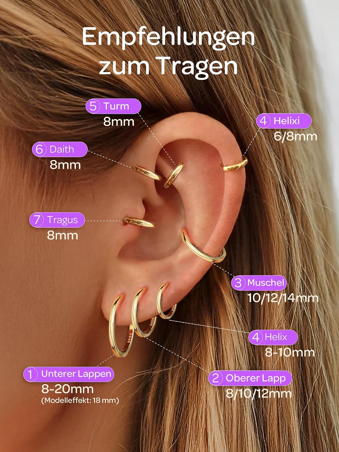 Thumbnail 6 de ChicSilver Creolen Silber 925 – Huggies Ohrringe für Damen & Herren in 6–20 mm