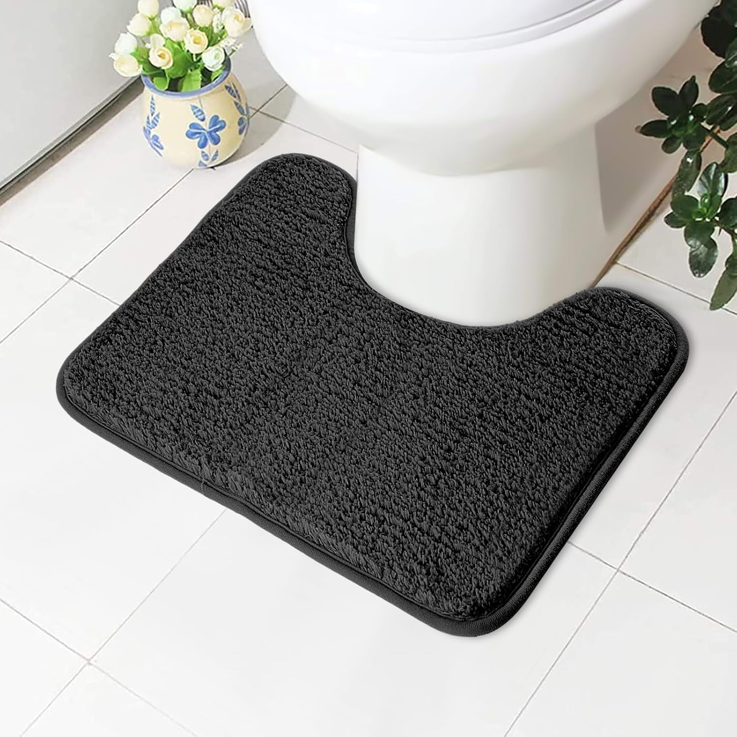 Detalle de AUAUY U-vormige toiletmat 50 x 40 cm, zwarte microvezel met antisliprug