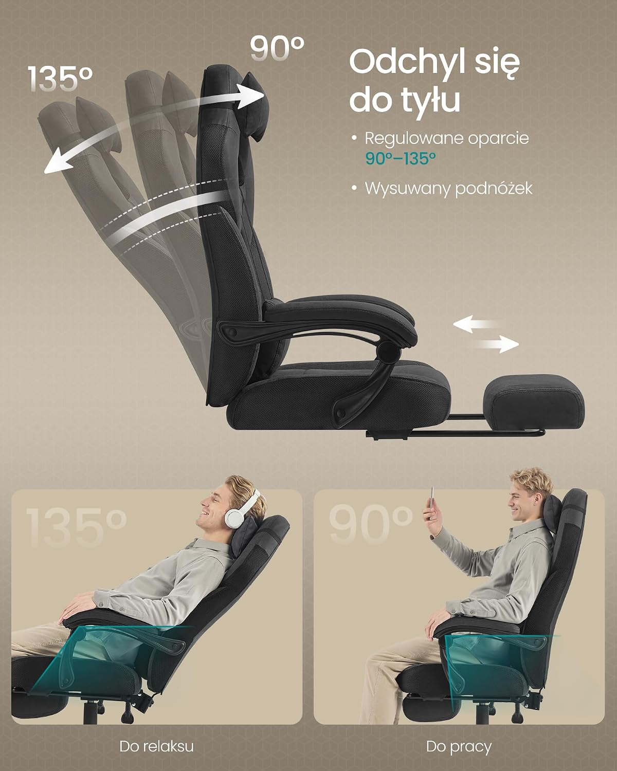 Thumbnail 6 de SONGMICS 777OBG077BH21 – fotel gamingowy z podnóżkiem, regulowanym zagłówkiem i podparciem lędźwiowym