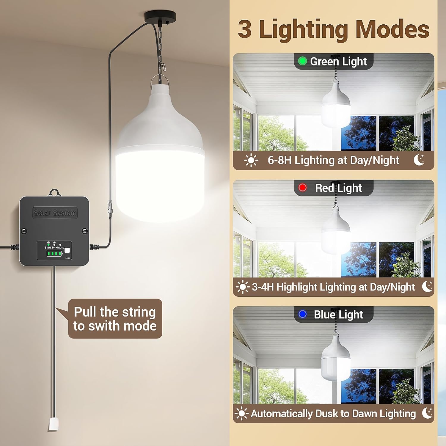 Thumbnail 3 de ZASUN Solar Shed Light Indoor Outdoor with Pull String, 6500K Daylight, IP65 Split Design