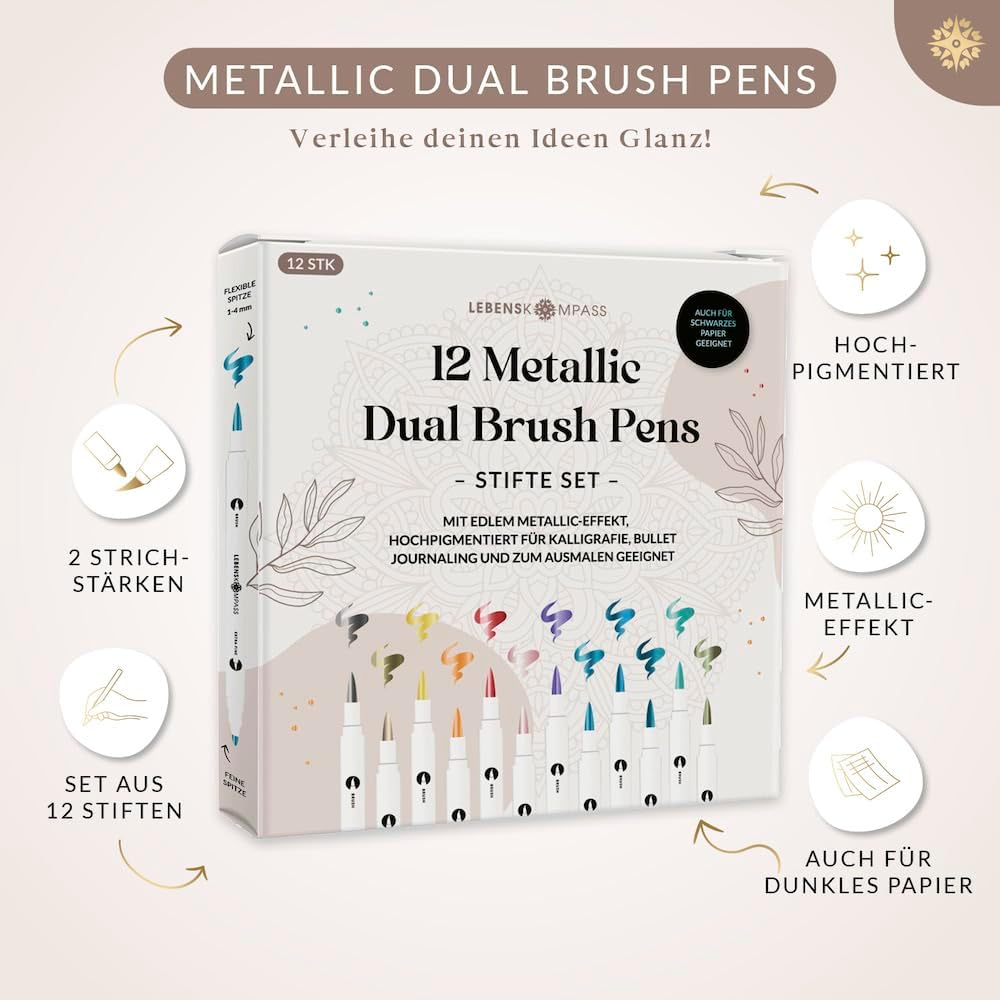 Detalle 2 de LEBENSKOMPASS® Metallic Dual Pinselstifte 12 🎨