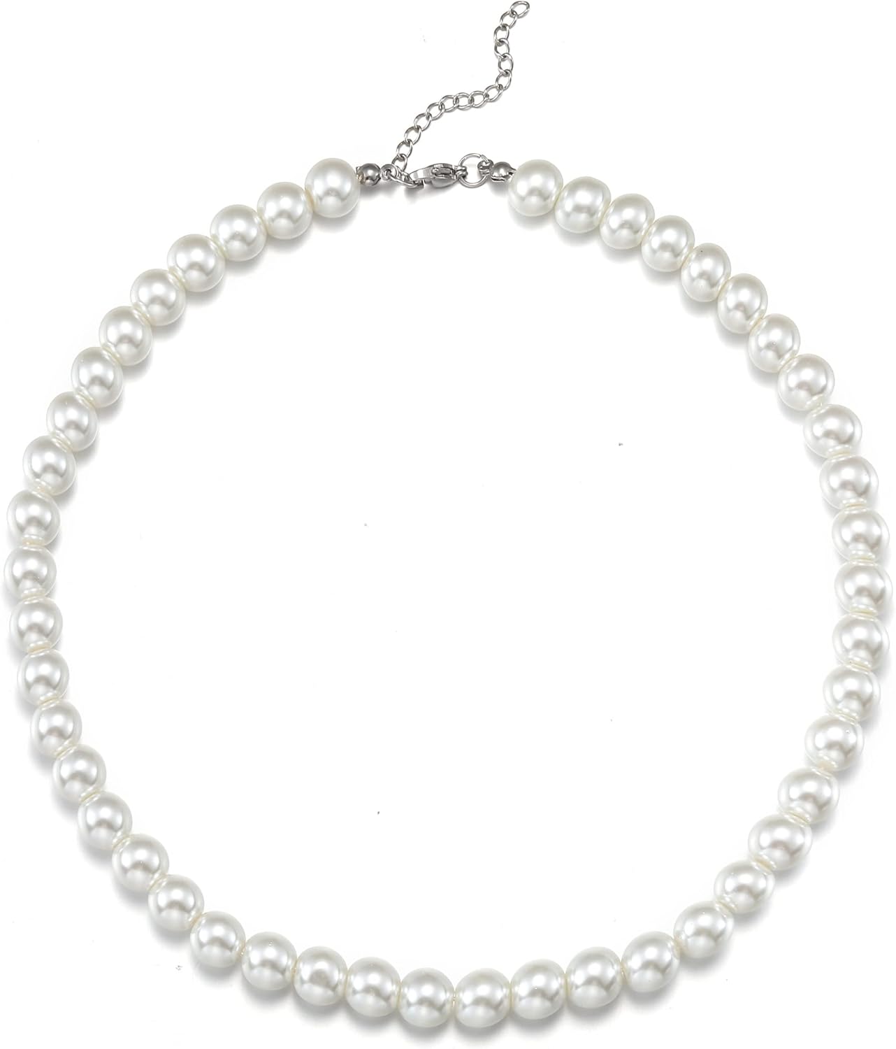 Detalle de HSWYFCJY Damen Perlenkette Weiß – 45 cm, 6–14 mm, mit Verlängerung