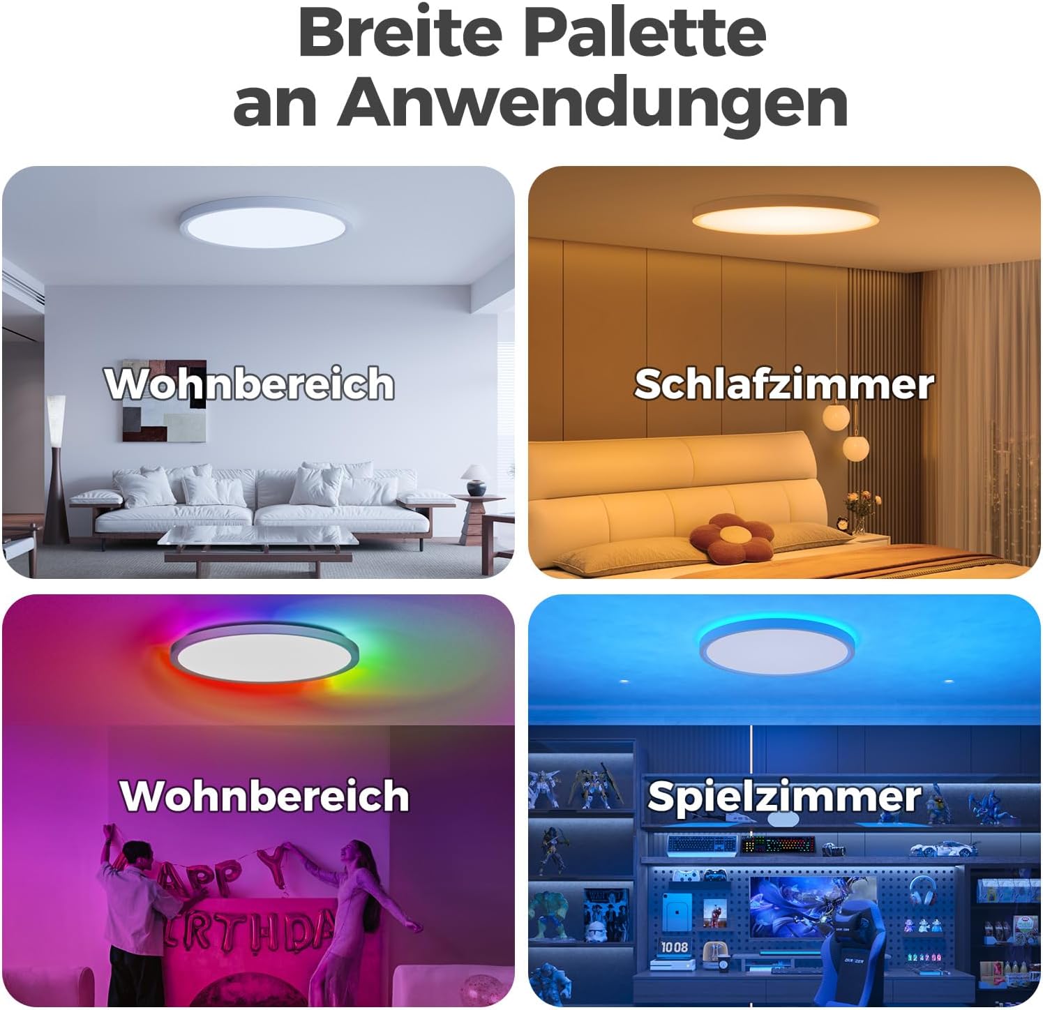 Detalle de Aphyni Lampe de Plafond LED Dimmable avec Télécommande – 24W RGB, 3000K-6500K, contrôle via app