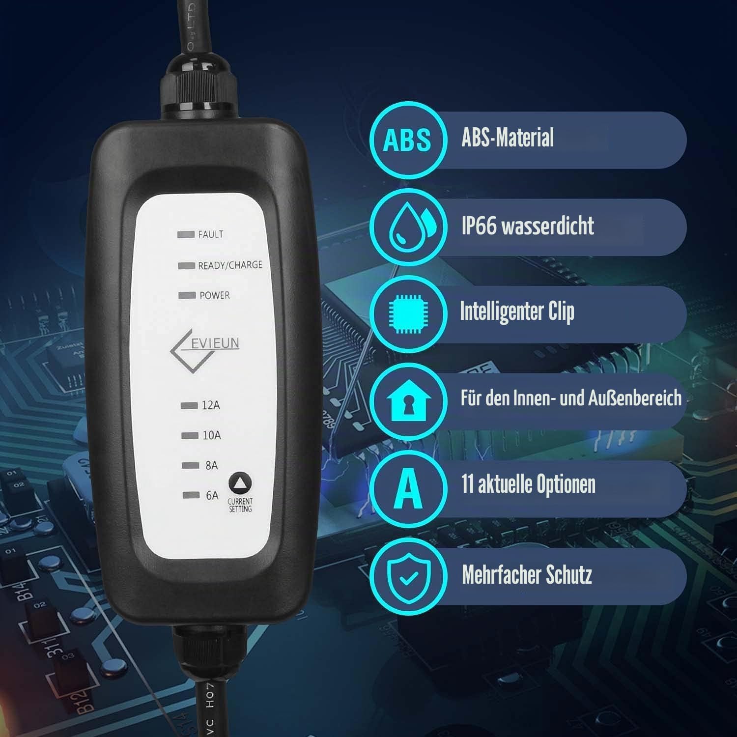 Thumbnail 2 de EVIEUN EV Ladekabel für Elektrofahrzeuge – Tragbares 2-Phasen EVSE Ladegerät mit 3,8 kW und IEC 62196-2 Typ 2 Kompatibilität