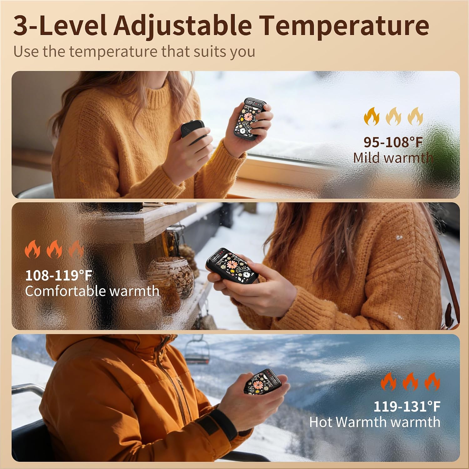 Detalle de Lerat M357 Rechargeable Hand Warmers, 2-Pack with 3 Heat Settings