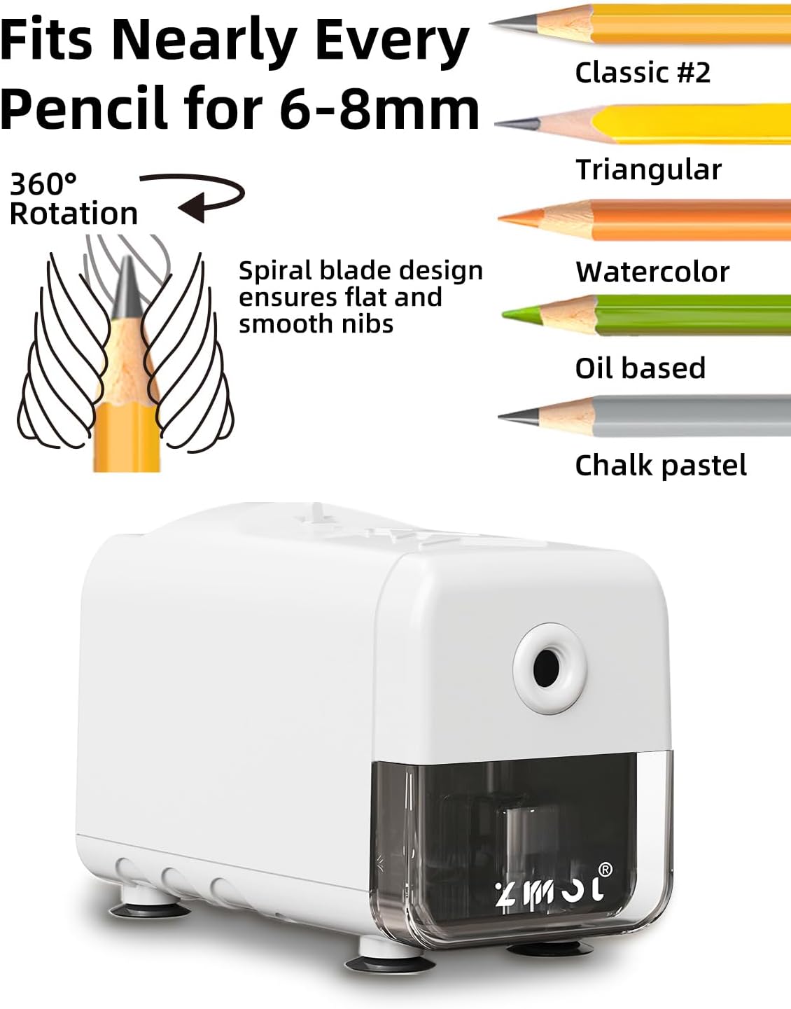 Thumbnail 2 de ZMOL Electric Pencil Sharpener: Heavy‑Duty, 3 Sharpening Settings and Auto Stop
