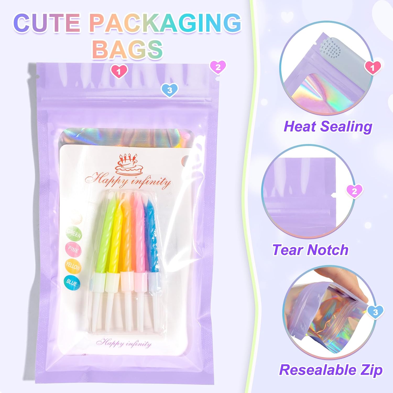 Thumbnail 2 de ANZNKU 100 Pieces Smell Proof Mylar Resealable Bags with Clear Window (Purple, 3.5 x 6.3 Inch)
