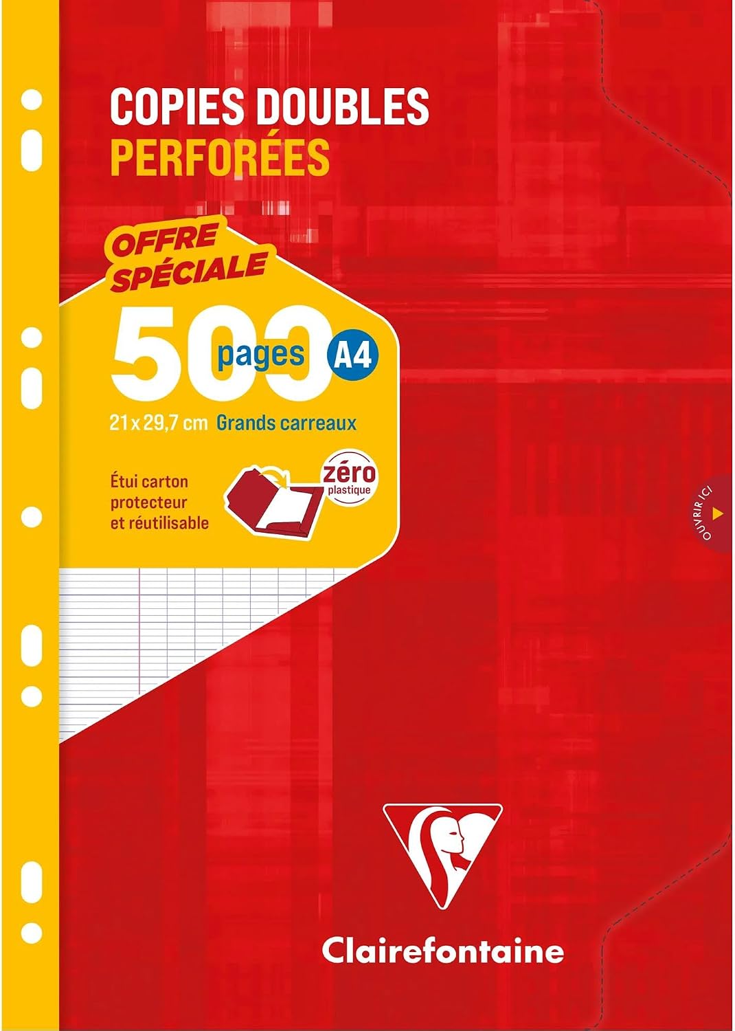 Clairefontaine 14791C Étui Copies Doubles A4 500p Grands Carreaux 90g — Qualité et protection pour vos copies
