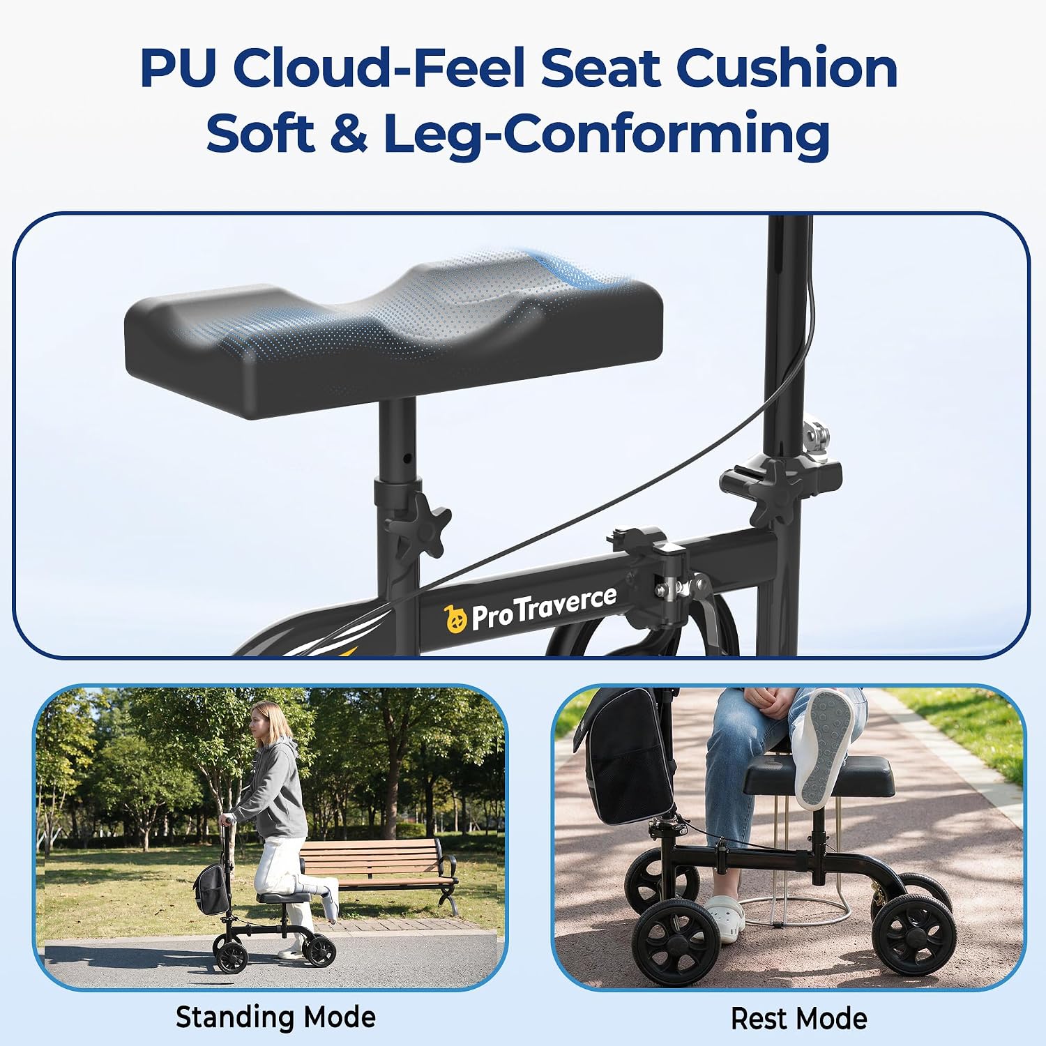 Thumbnail 2 de ProTraverce HH90SBlack Foldable Knee Scooter with 8-inch Wheels and Dual Brakes