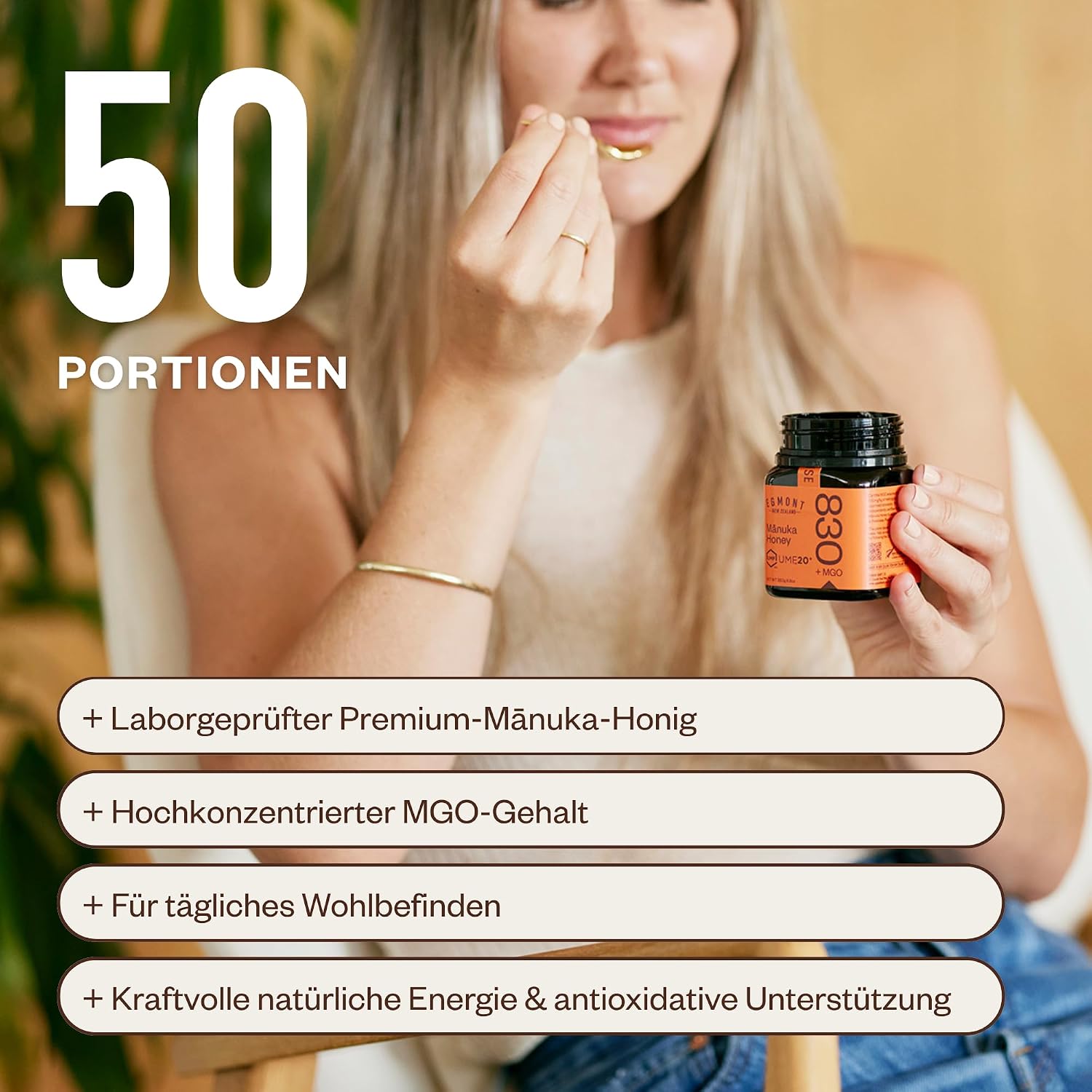 Detalle de Egmont Honey Manuka Honig 829+ (MGO 20+ / UMF 500+) – zertifizierter MGO- und UMF-Gehalt, 500 g