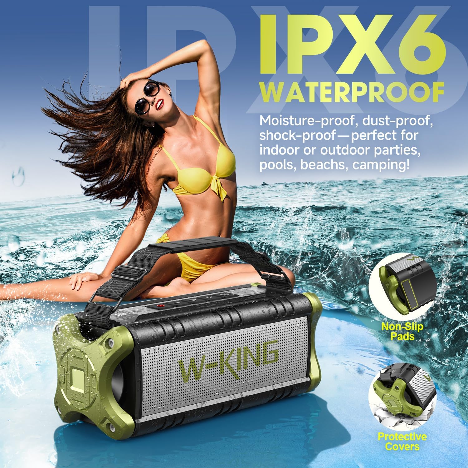 Thumbnail 2 de W-KING D8 90W Max Bluetooth Lautsprecher – 40 Std Akku, IPX6, Bass-Boost, Stereo-Surround