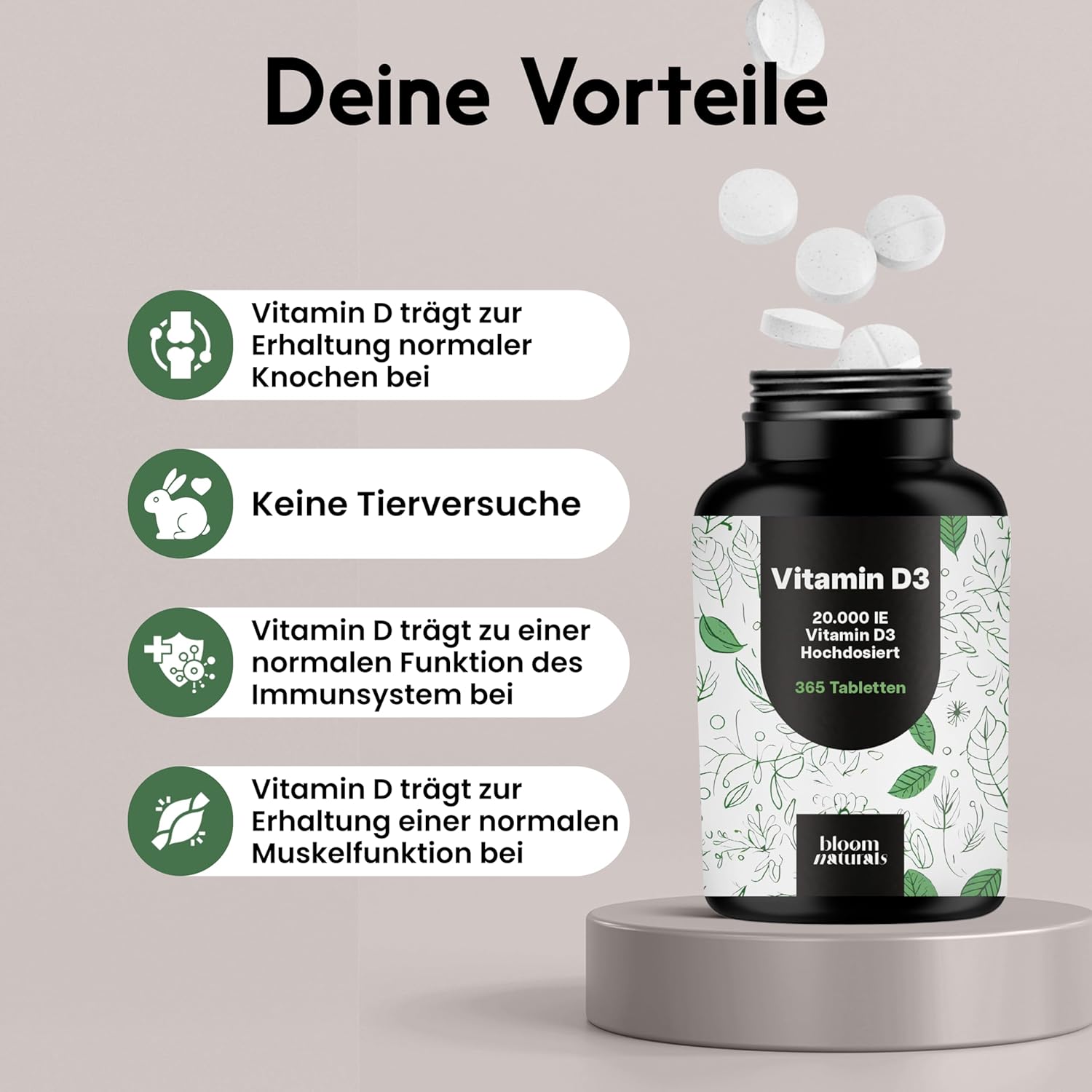 Detalle 2 de Vitamin D3 20000 IE, 365 Tabletten