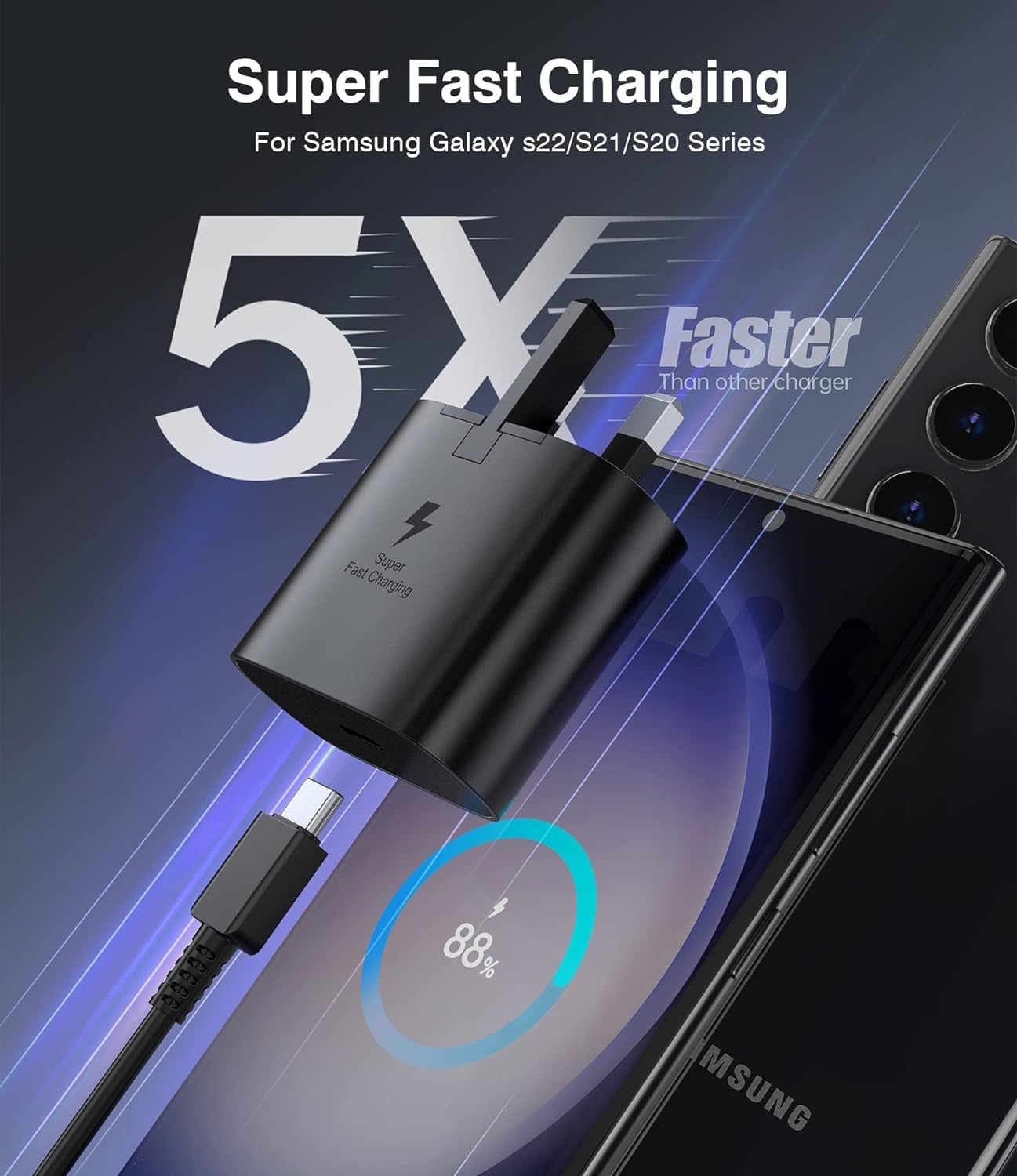 Thumbnail 2 de Samsung 25W PPS Fast Charger USB-C Cable & Plug (3m) 2-Pack