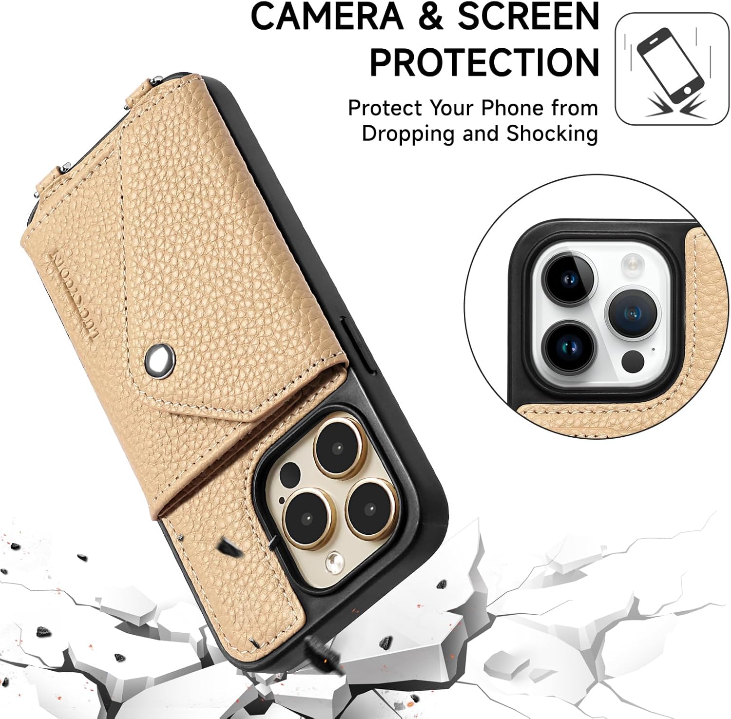 Thumbnail 3 de LUCKYCOIN Genuine Leather Crossbody Wallet Case for iPhone 15 Pro
