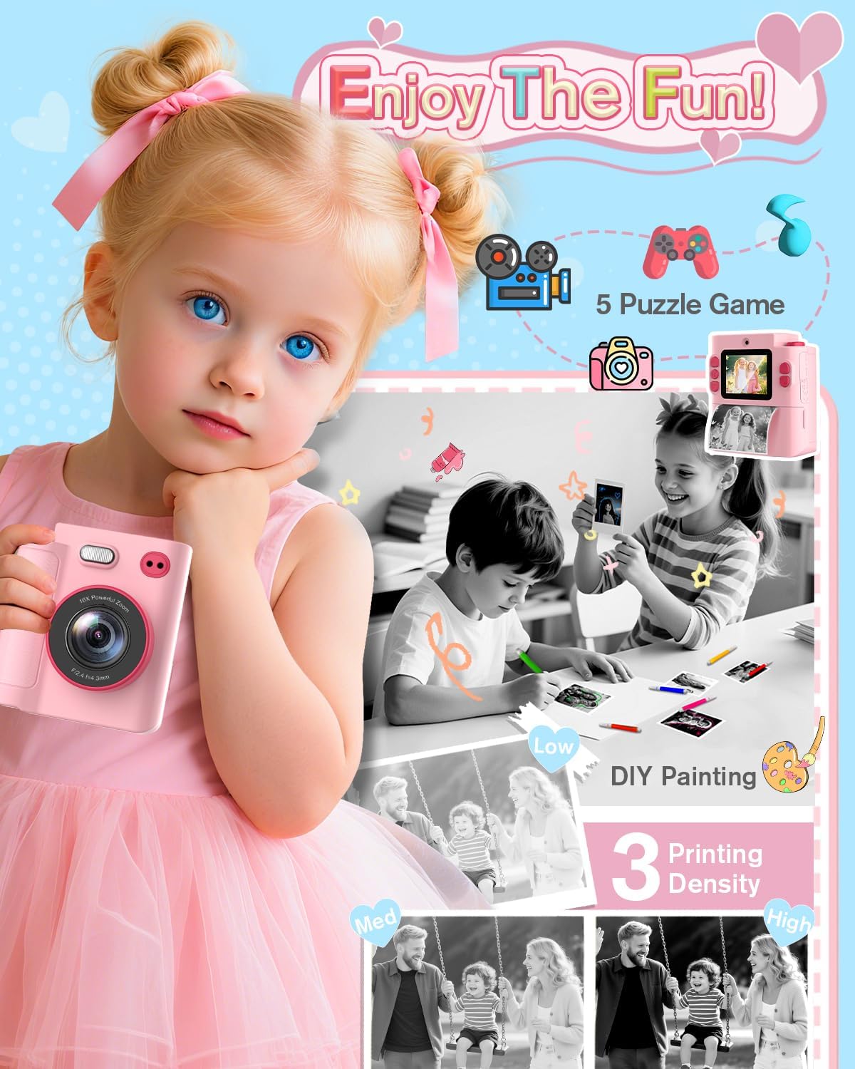 Thumbnail 2 de MYSTILUCK Appareil photo instantané pour enfants 1080P avec carte 32 Go et papier d’impression