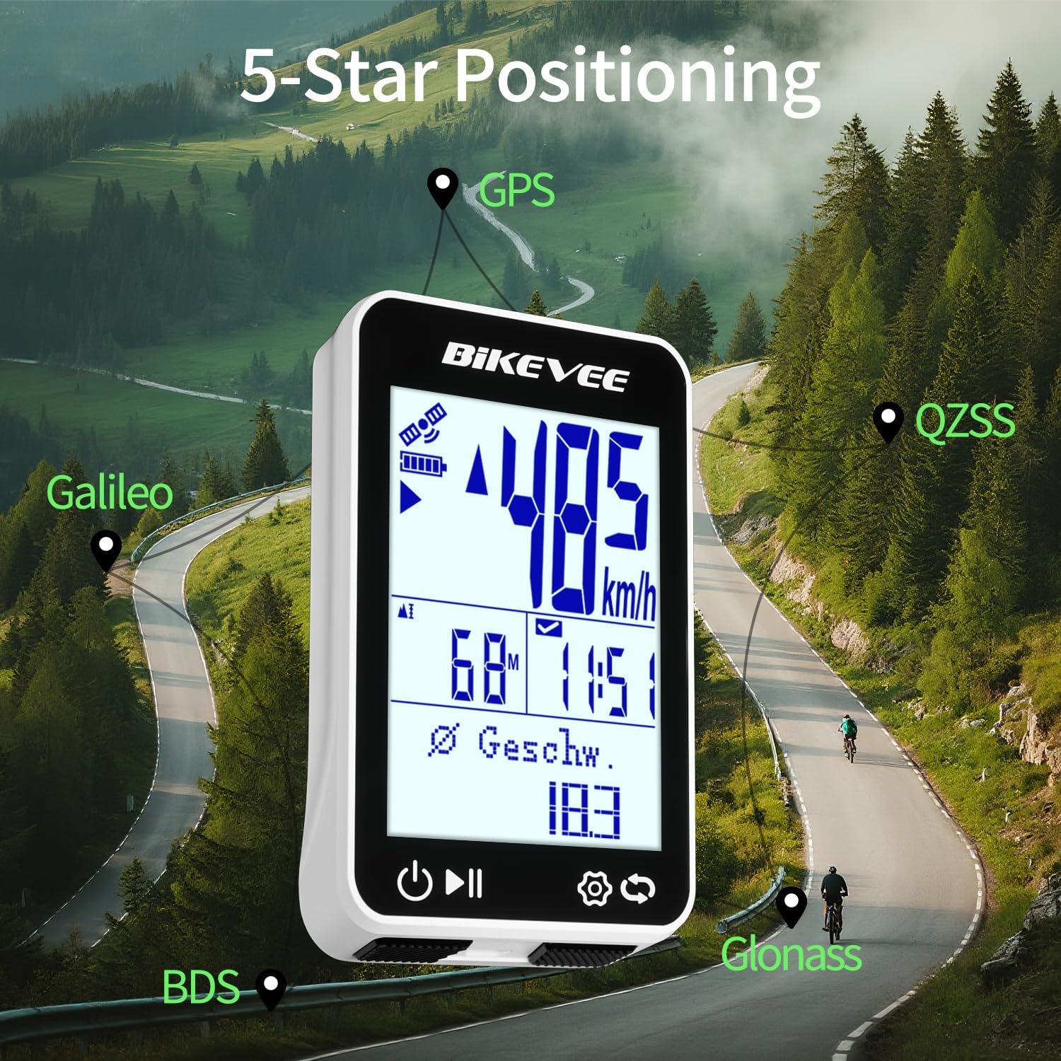Thumbnail 5 de Bikevee GPS Fahrradcomputer kabellos mit 2,4" FSTN Display, IPX7 & 28 Std. Akku