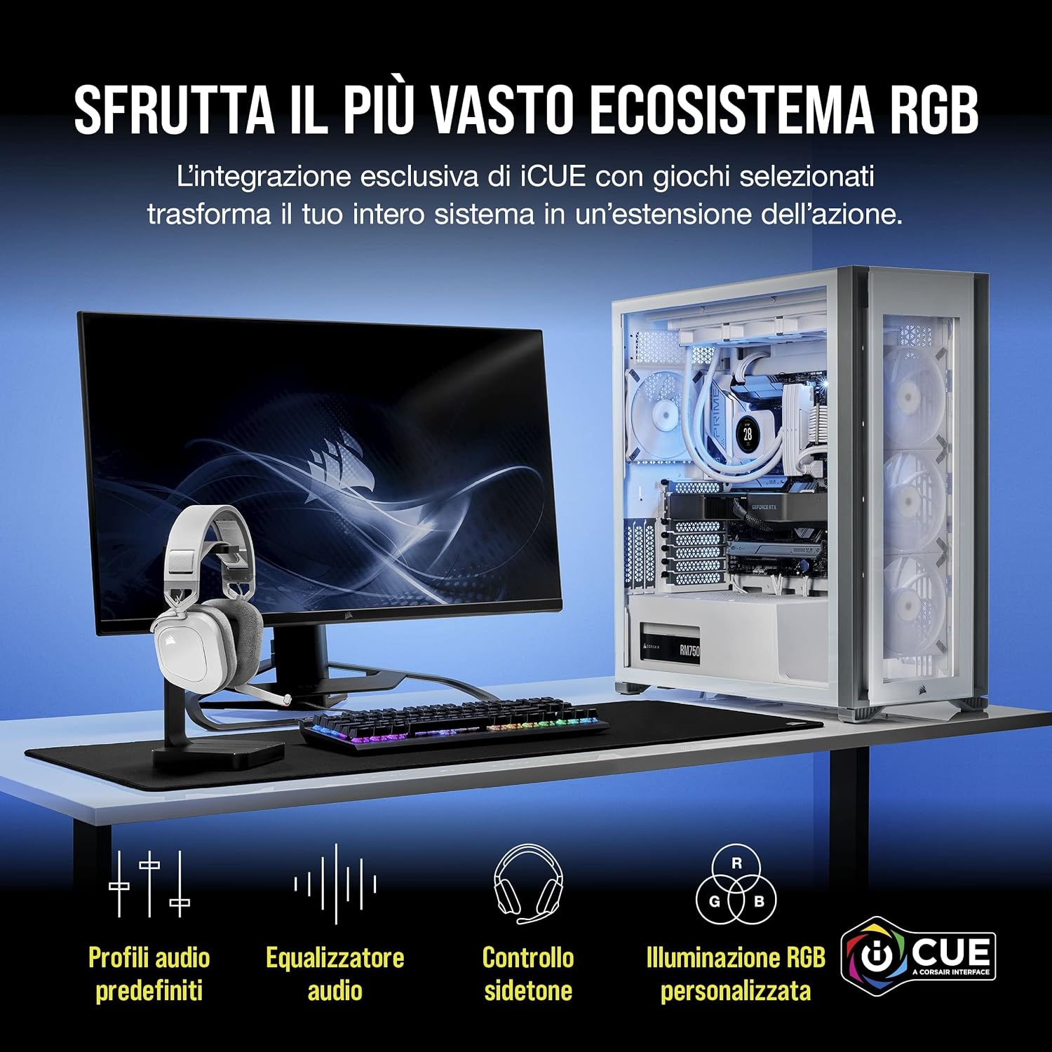 Thumbnail 6 de CORSAIR HS80 RGB Wireless: cuffie da gioco multipiattaforma con Dolby Atmos e microfono omnidirezionale