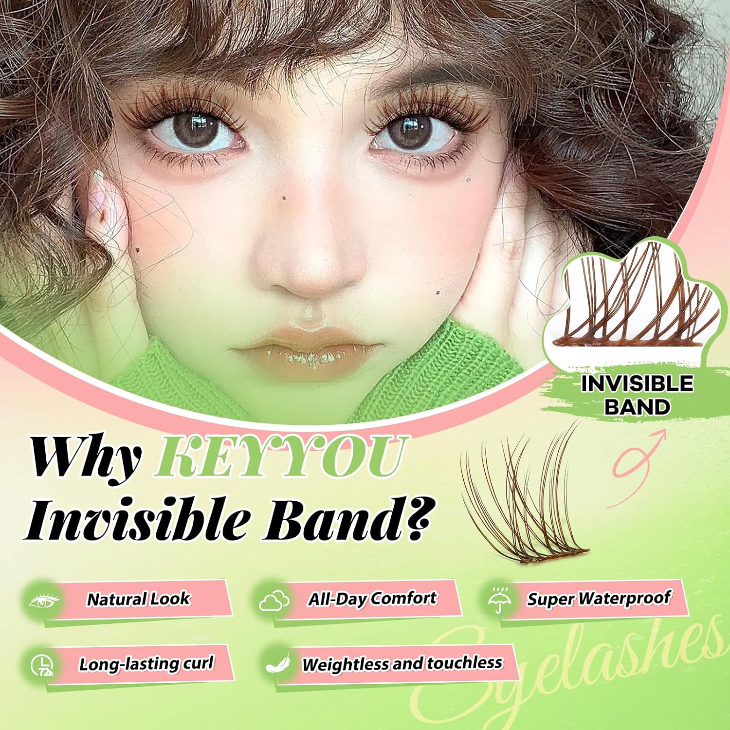 Detalle de KEYYOU Venus Brown Lash Clusters Kit: 120 Pcs of 8–16MM C Curl Wiry, Invisible Band DIY Lash Extensions at Home