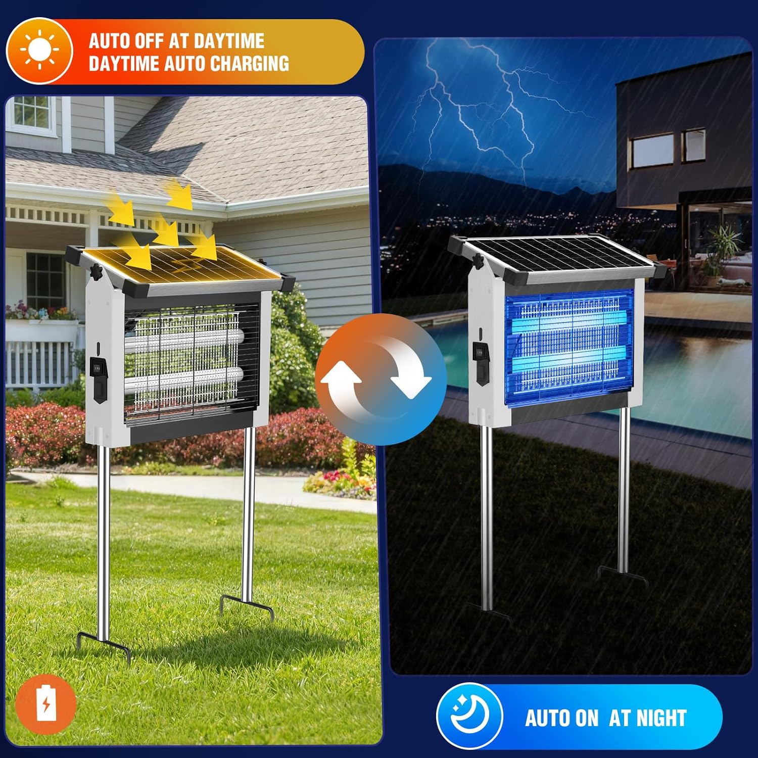 Thumbnail 3 de Zechuan Solar Bug Zapper Outdoor (4500V) Rechargeable, Waterproof Electric Fly Trap with Solar Panel