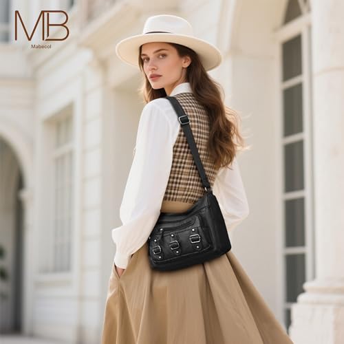 Detalle de Mabecol sac bandoulière femme moyen en PU, multi-poches, noir
