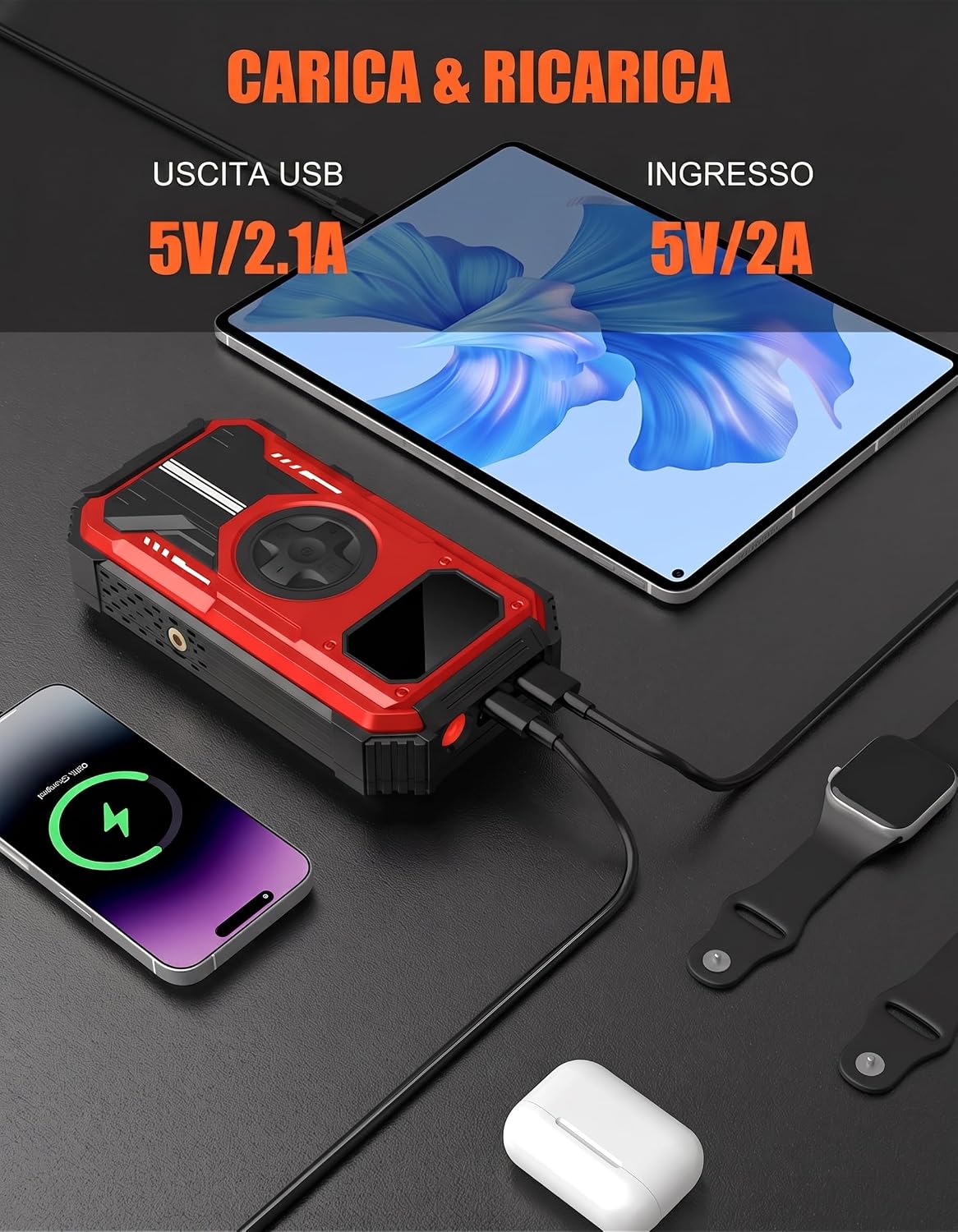 Thumbnail 2 de Eigotrav Avviatore Batteria Auto con Compressore 150 PSI e 6000A – Kit Emergenza Portatile