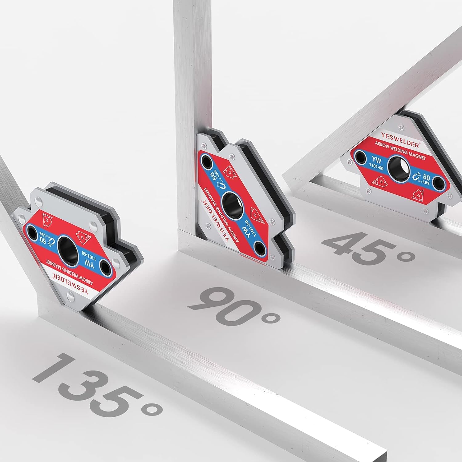 Detalle de YESWELDER 50lb Welding Magnets (4-piece set) for 45°, 90° and 135° alignment