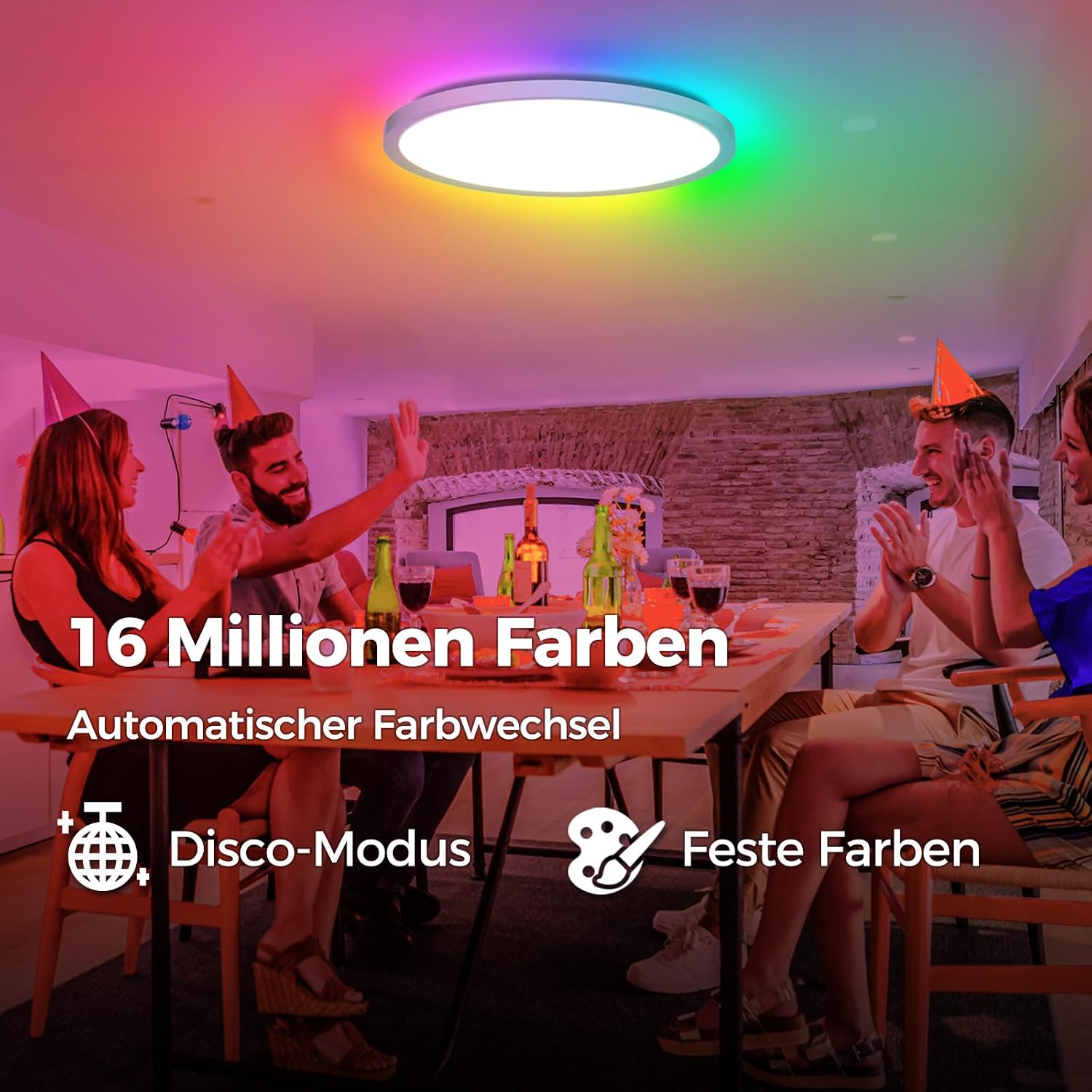 Detalle de Aphyni Lampe de Plafond LED Dimmable avec Télécommande – 24W RGB, 3000K-6500K, contrôle via app