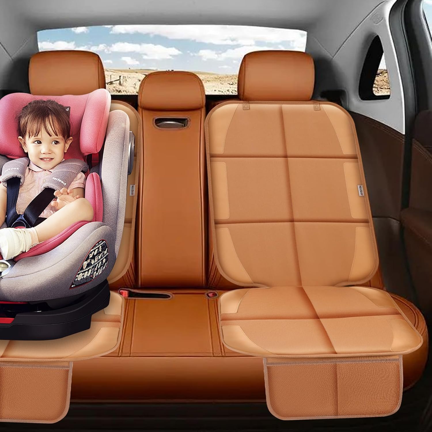 Detalle de Meolsaek Car Seat Protector Waterproof 600D Thick with Non-Slip Backing – Tan (2 pcs)