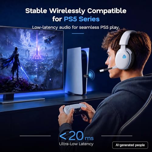 Thumbnail 1 de AOC 2.4GHz Wireless Gaming Headset for PS5/PS4/PC/Switch (White) – 45Hr Battery, 50mm Drivers, Detachable Mic