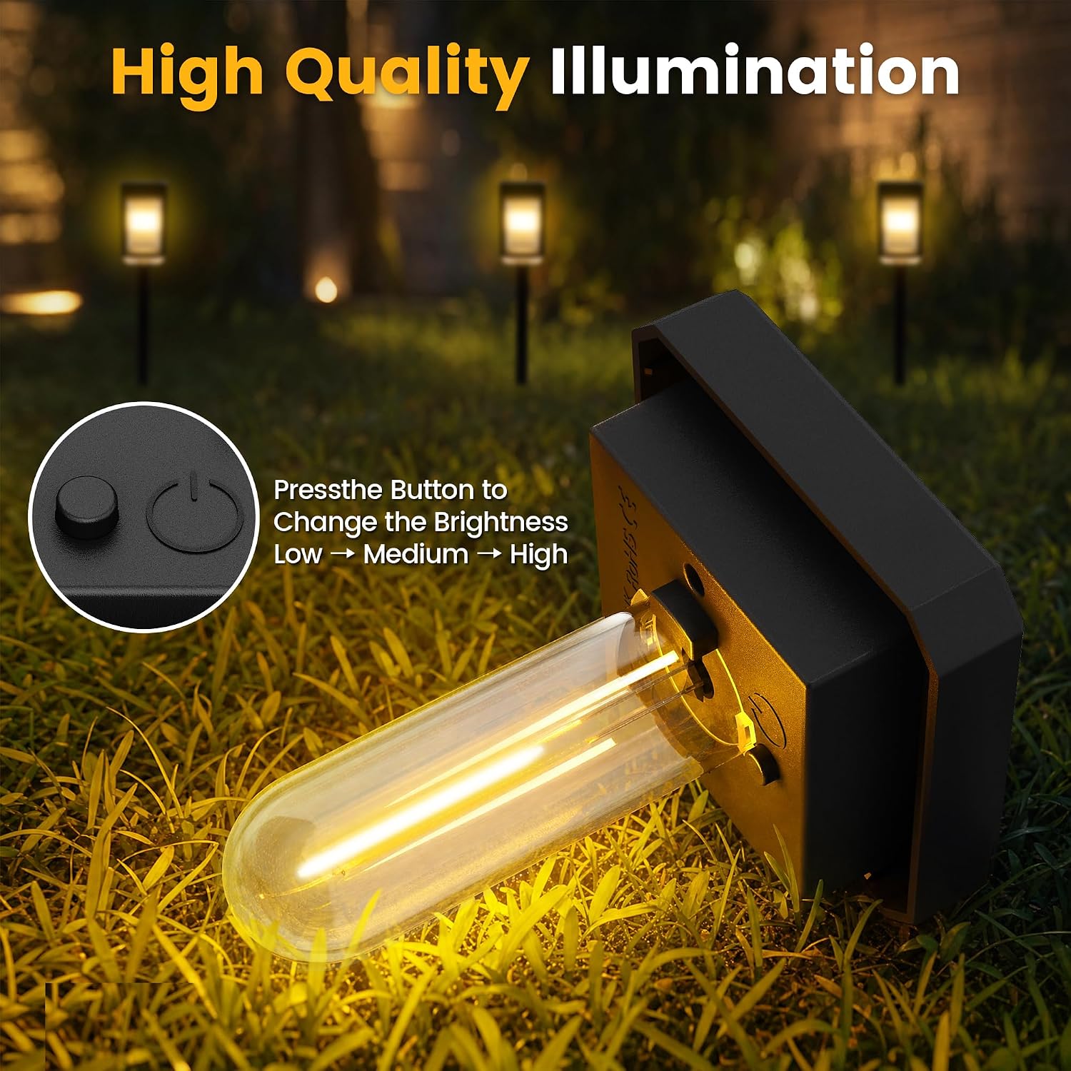 Detalle de HMDecor 8-Pack Solar Path Lights: IP65 Waterproof Garden Lights with 3 Brightness Levels