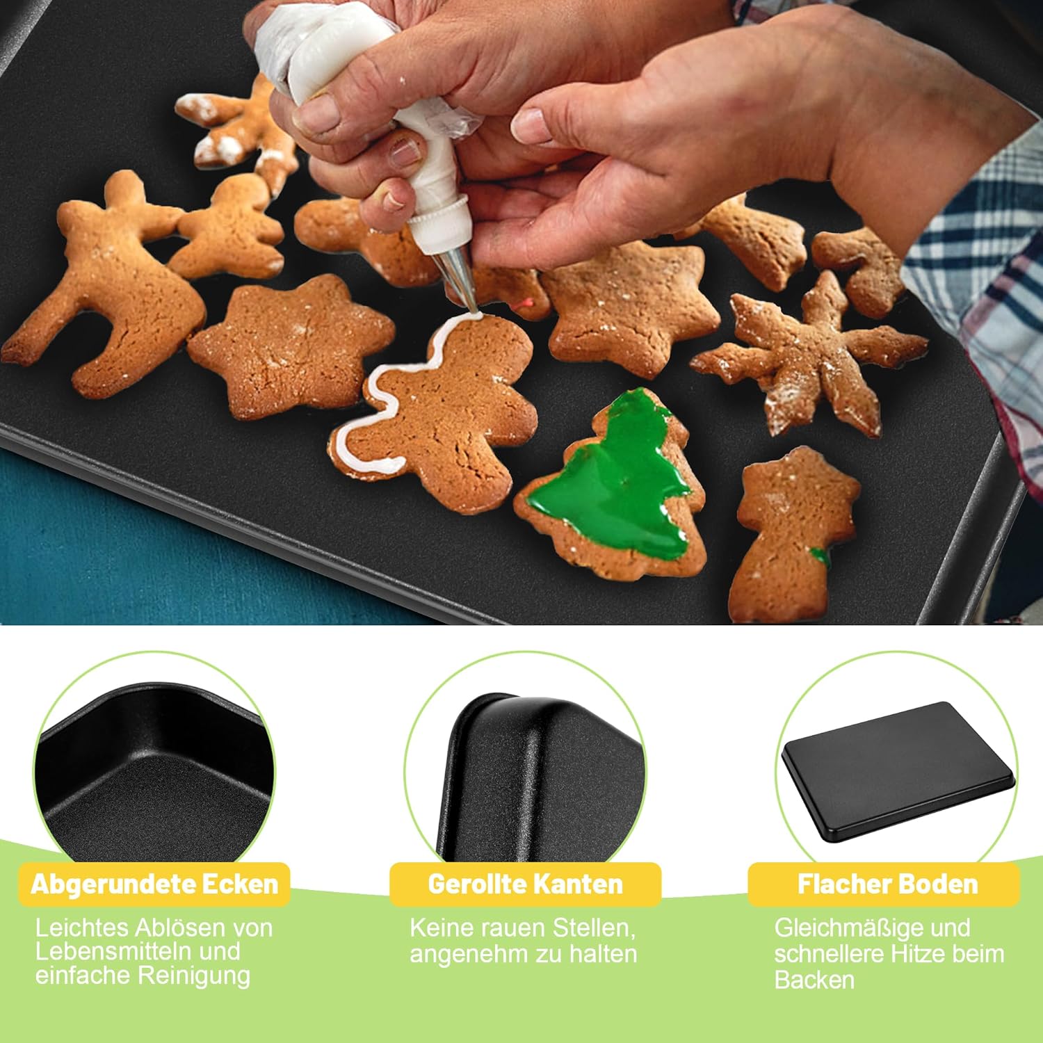 Detalle de HaWare Backblech 2er Set Groß – Antihaft Ofenbleche 40,5 × 30,5 × 2,5 cm, rostfrei & leicht zu reinigen