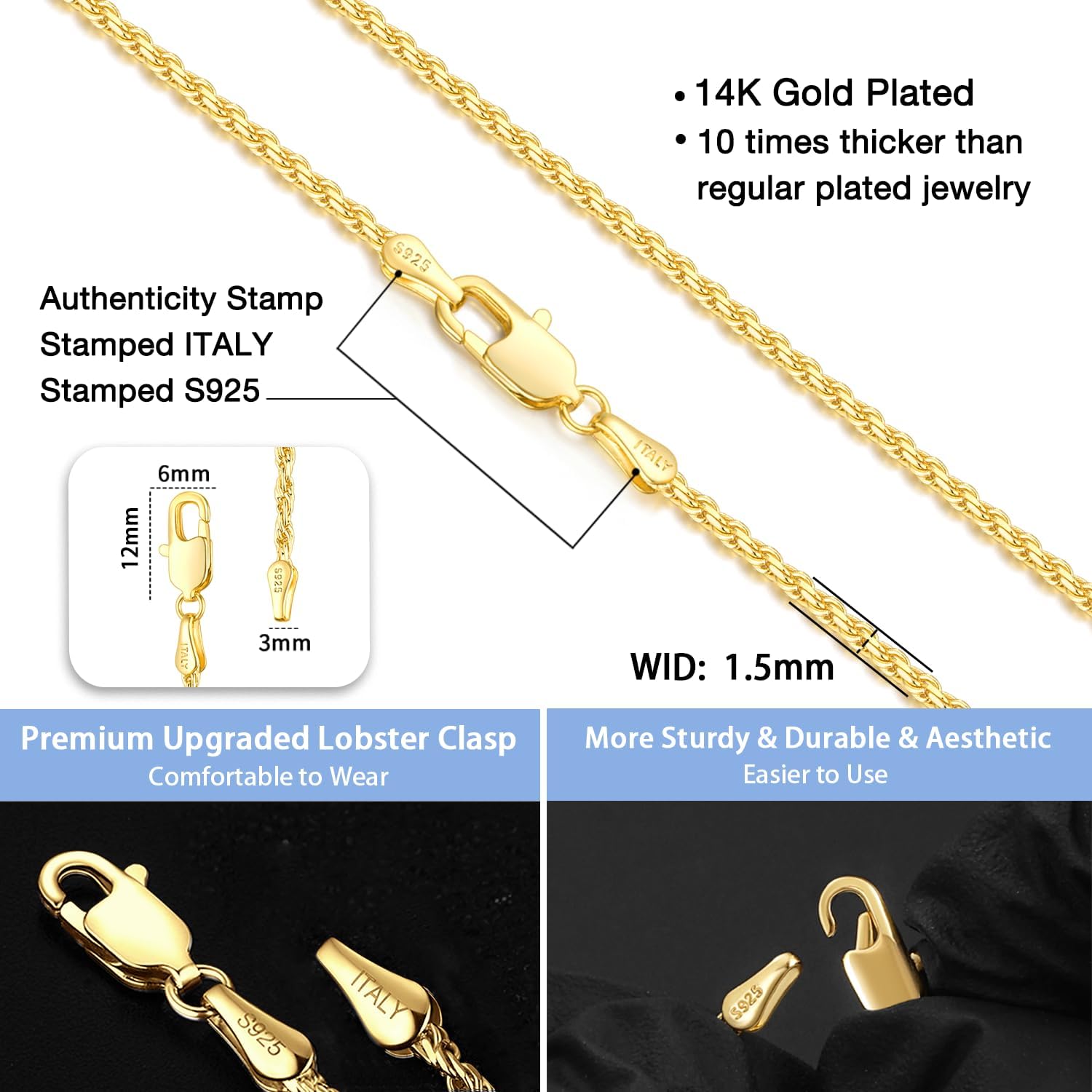 Detalle 2 de Jewlpire Rope Chain Necklace, 1.5mm