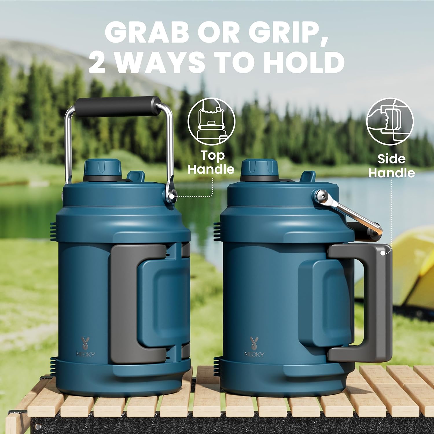 Detalle de Meoky 64 oz Insulated Water Bottle with Triple-Wall Vacuum Stainless Steel (Denim)