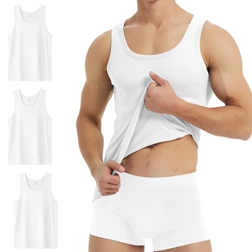 Detalle de YouShow Blanco Camiseta de Tirantes Hombre 100% Algodón – Pack 3 (Talla L)