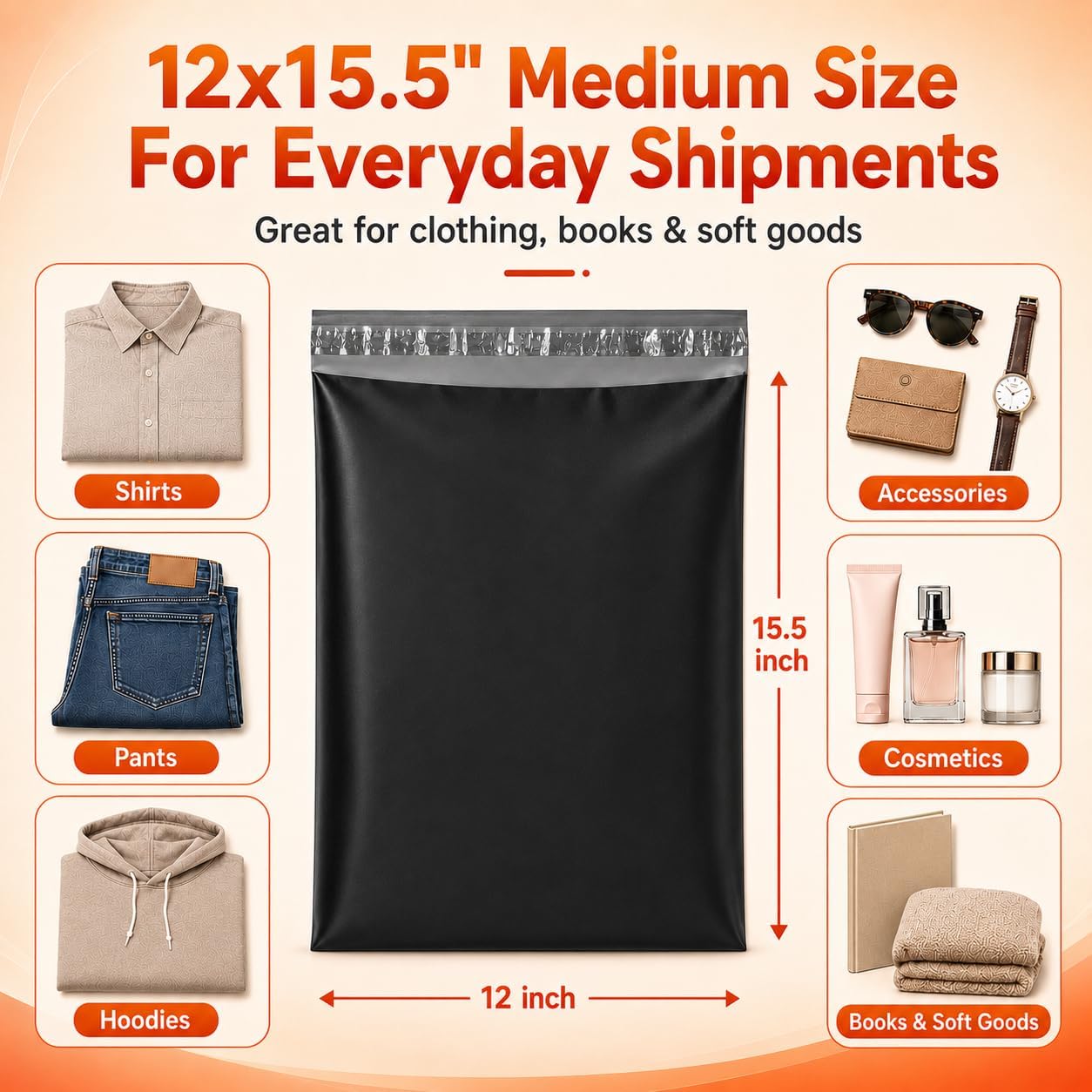 Thumbnail 4 de METRONIC 12 x 15.5-Inch Poly Mailers, 500-Pack, Black Self-Seal Bags