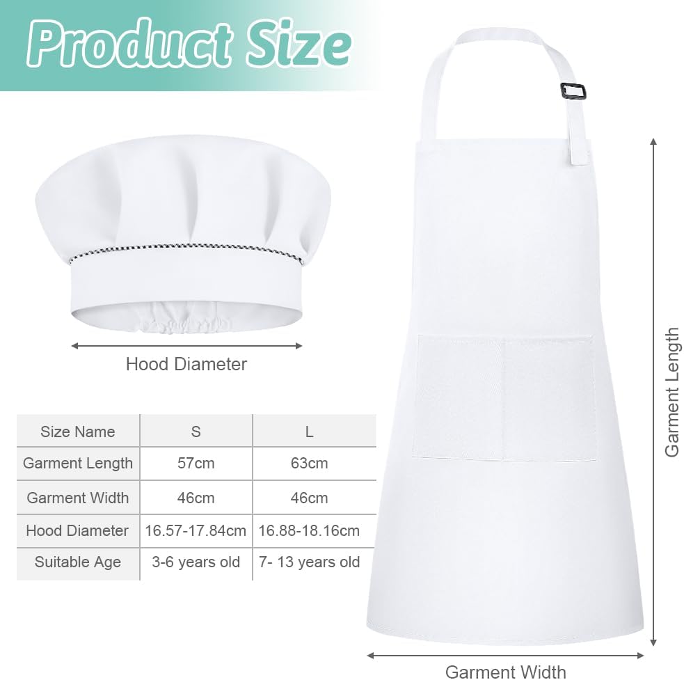 Detalle de DiULi Set grembiule per bambini + cappello da cuoco regolabile (7-13 anni) bianco