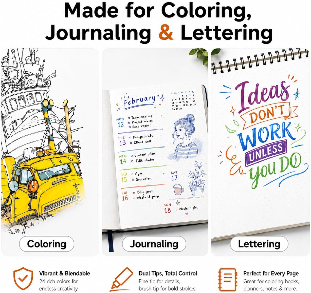 Thumbnail 3 de FZMIT 24 Colouring Pens: Dual-Tip Brush Pens and Fineliners for Creative Drawing