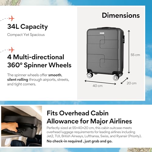 Detalle 2 de WORLD EXPLORER Dark Grey Cabin Suitcase 55x40x20cm, 34L – ABS Shell, 4 Wheels