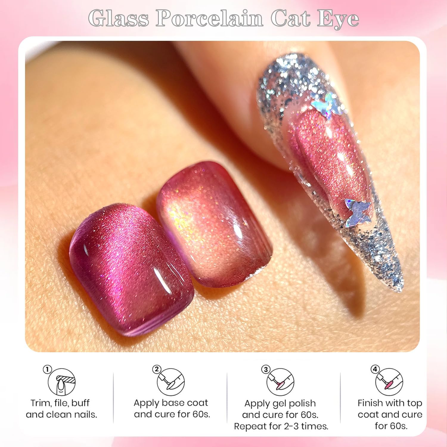 Detalle 2 de Senvenski Gelatina Vetri Cat Eye: Smalto Semipermanente 15ML con Bacchetta Magnetica (Occhi di Gatto) – Rosa Fucsia