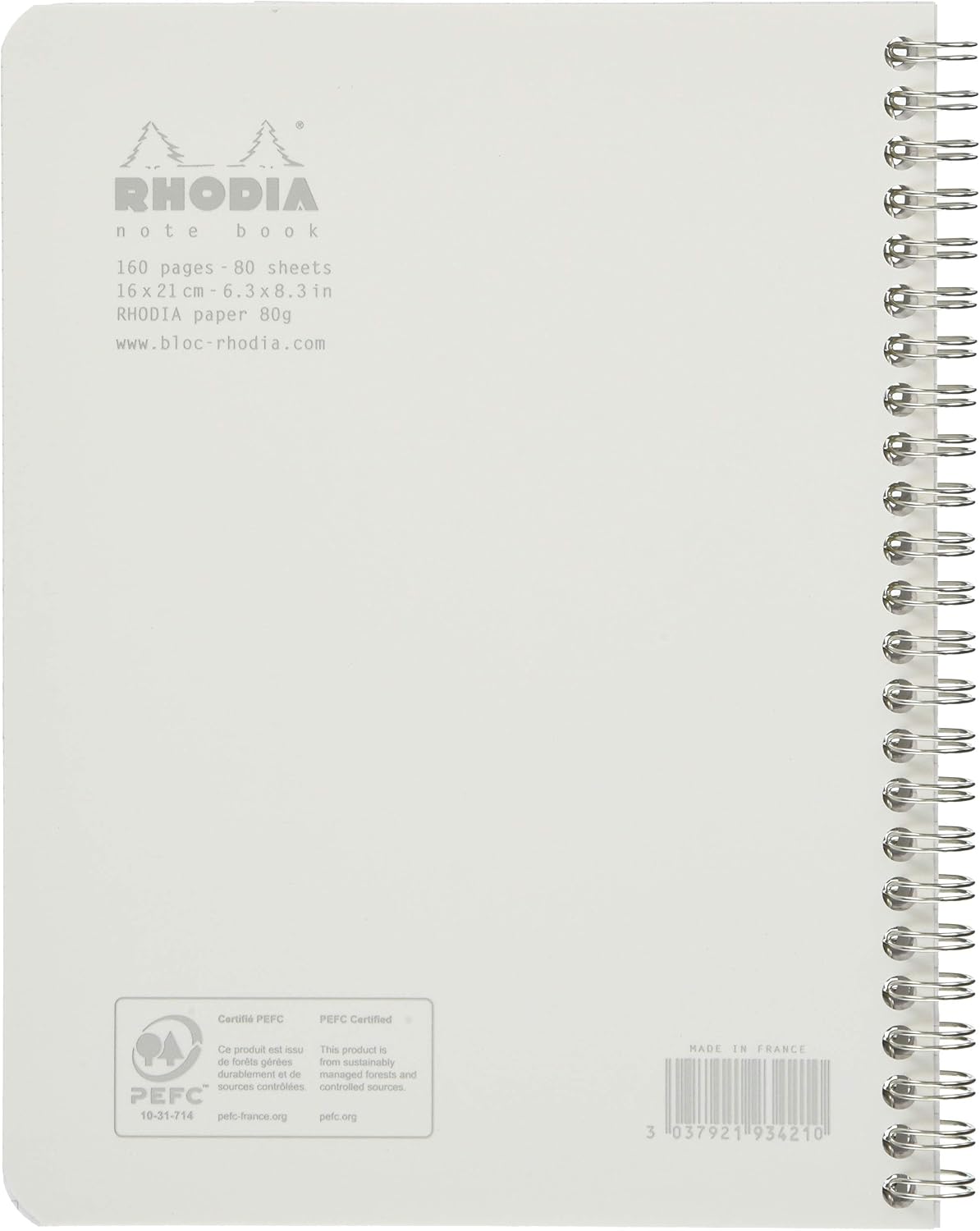 Detalle 2 de RHODIA 193421C Cahier à Spirale A5+ 16 x 21 cm — Petits Carreaux 5x5, 160 pages détachables, papier Clairefontaine 80 g/m², couverture souple