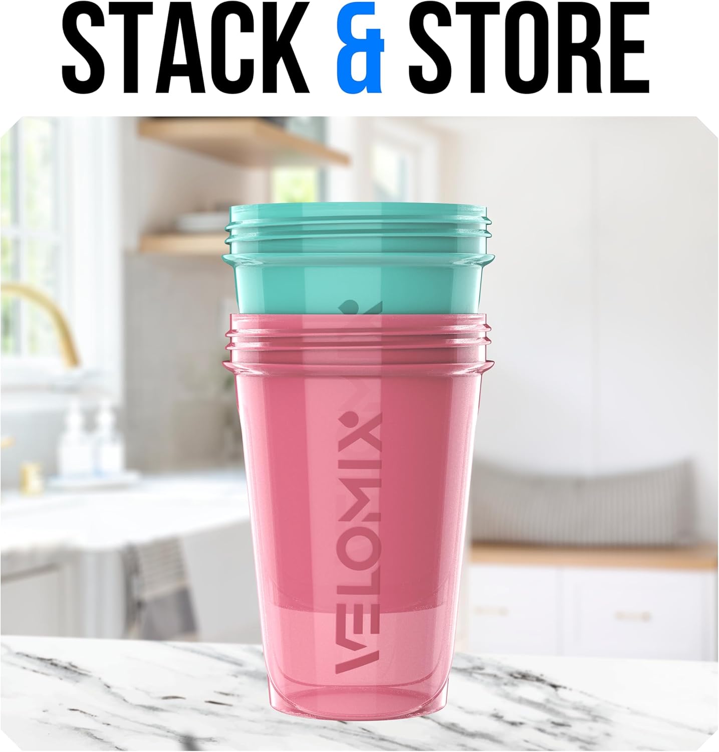 Thumbnail 5 de VELOMIX 2-Pack 20 oz Protein Shaker Bottles with Wire Whisks (Pink/Turquoise)