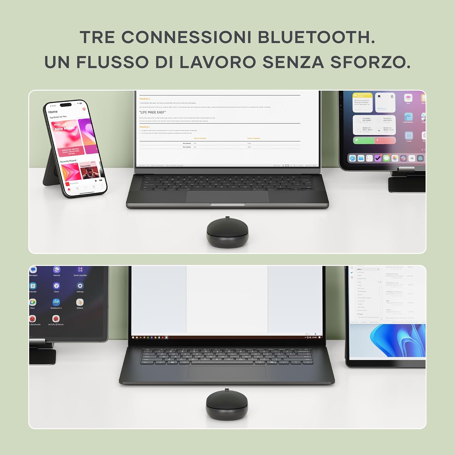 Detalle de Satechi OntheGo™ Mouse Wireless con ricarica USB‑C e Bluetooth multi-dispositivo (fino a 3) – Nero