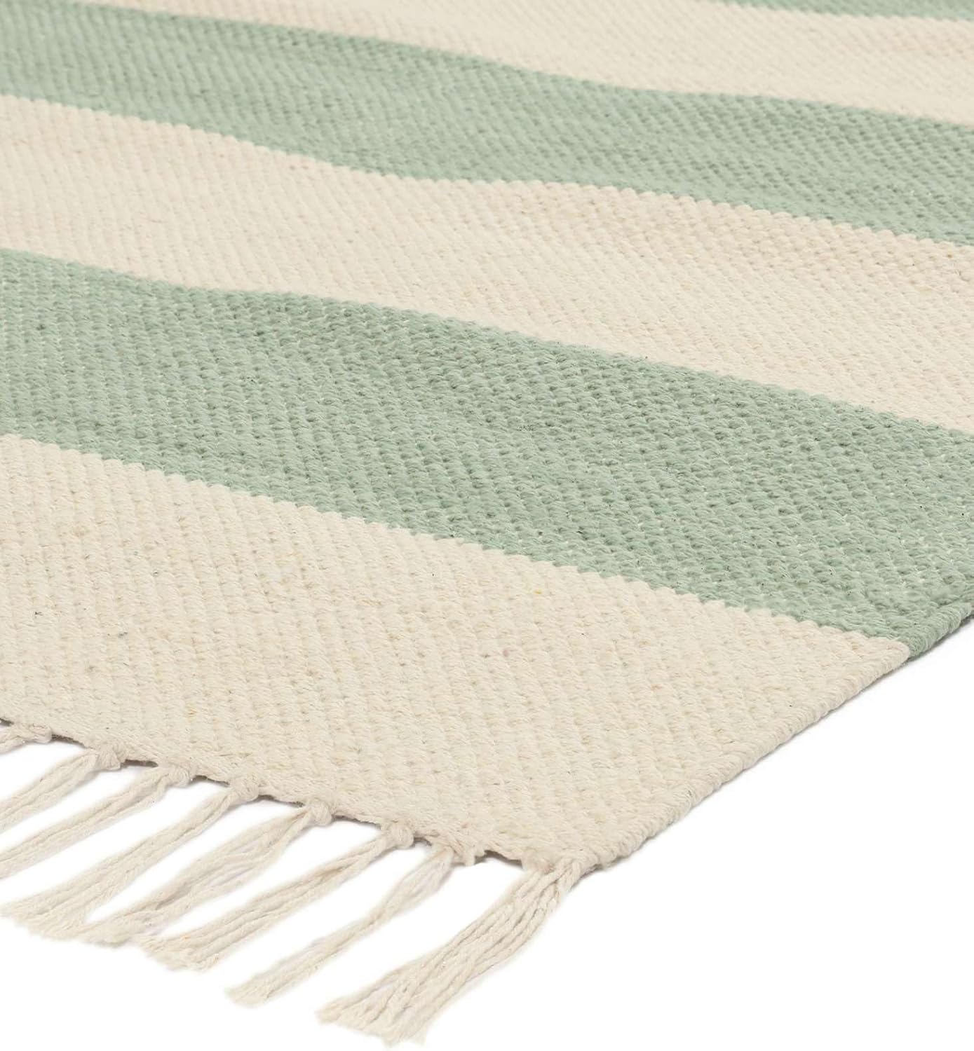 Detalle de RugVista Cotton stripe – dywan bawełniany 80 x 250 cm, miętowy, płasko tkany